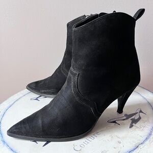 ZARA Black Faux Suede Pointy Toe Ankle Boots Size 38 US 7.5